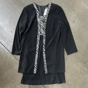 Helene Blake Jacket Dress Womens 14P Black Animal Print 2 Piece Knee‎ Length